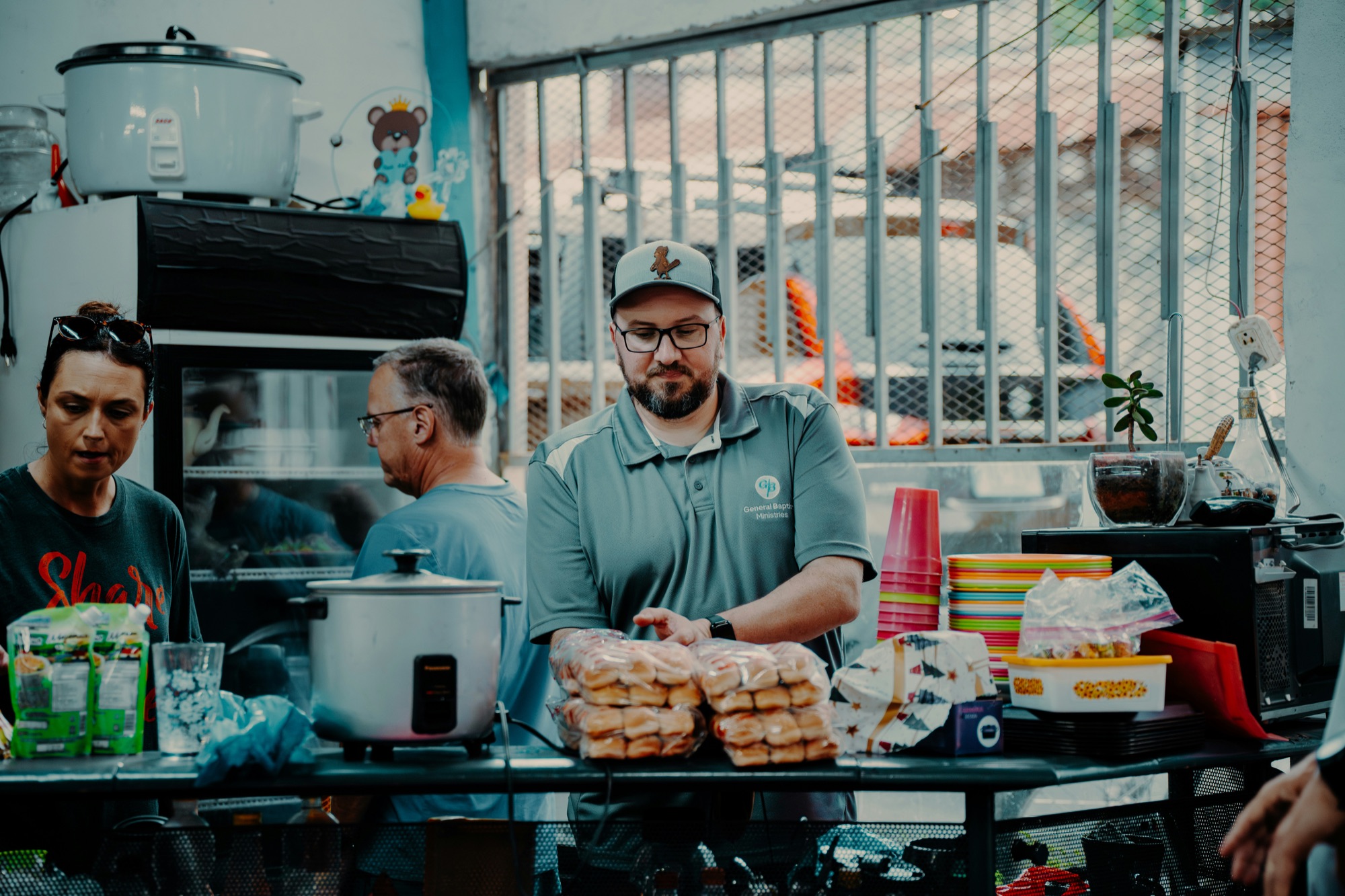 Volunteers serving a community meal